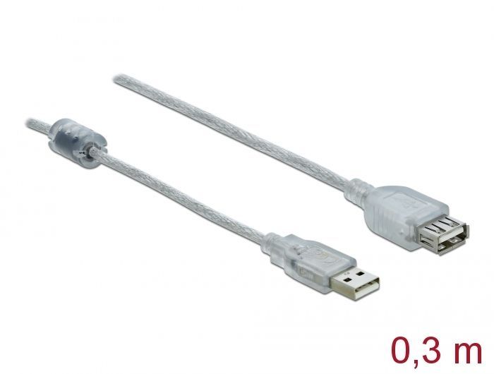 DeLock Extension cable USB 2.0 Type-A male > USB 2.0 Type-A female 0,3m Transparent