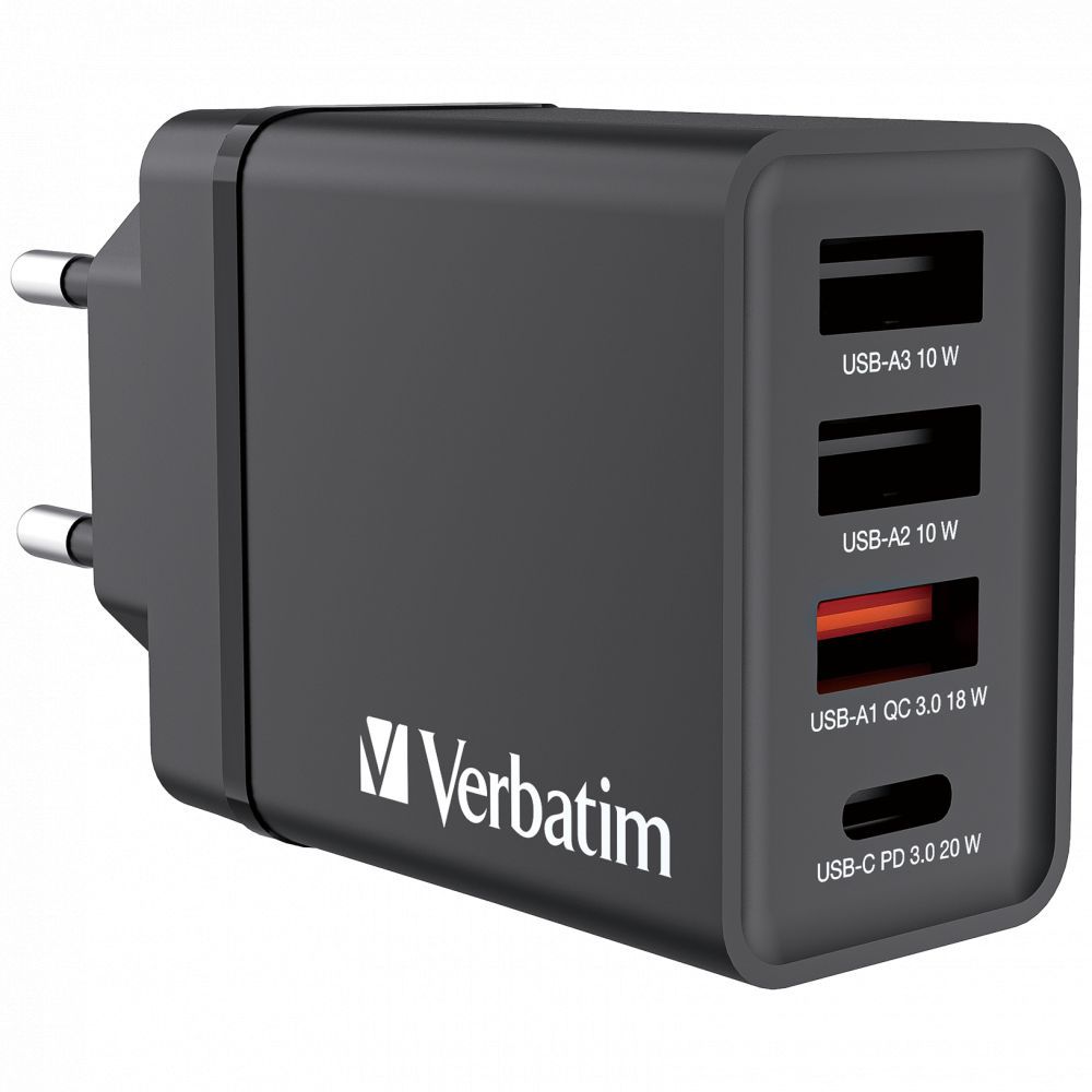 Verbatim 30W 4-Port USB Wall Charger Black