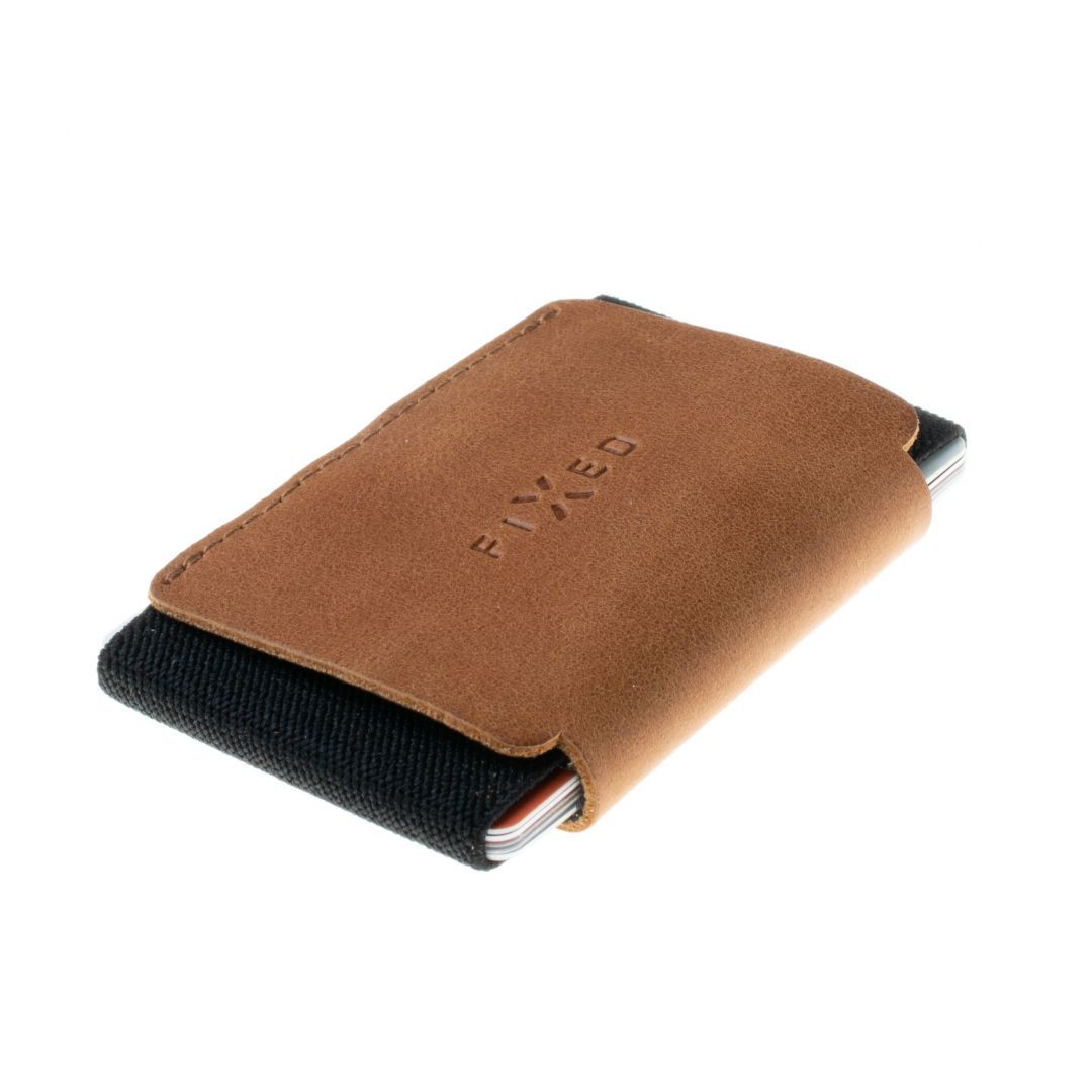 FIXED bőr pénztárca külső AirTag tartóval, barna