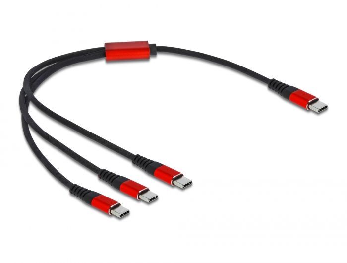 DeLock USB-C to 3xUSB-C male/male cable 0,3m Black