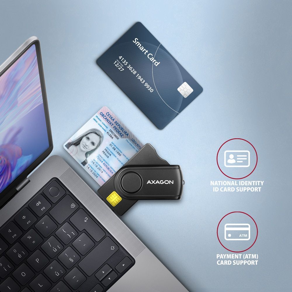 AXAGON CRE-SMP2A USB-A + USB-C 4-slot Smart card PocketReader Black