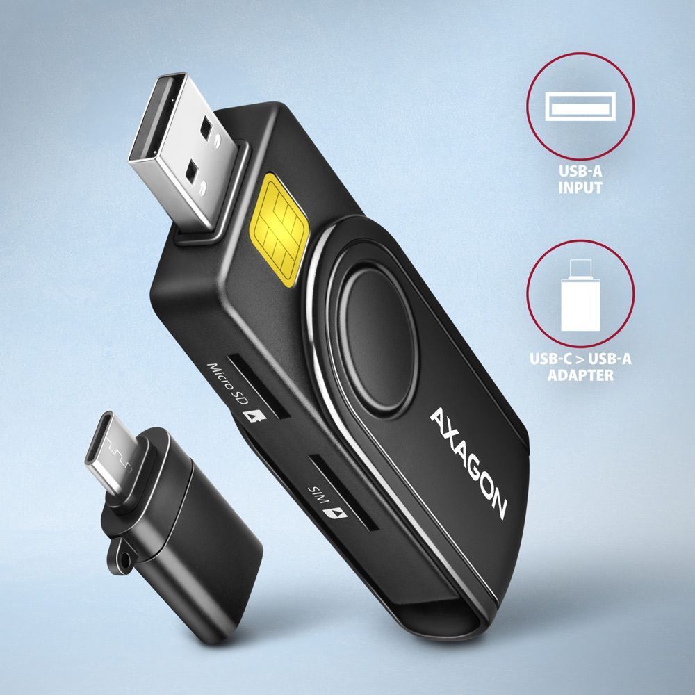 AXAGON CRE-SMP2A USB-A + USB-C 4-slot Smart card PocketReader Black