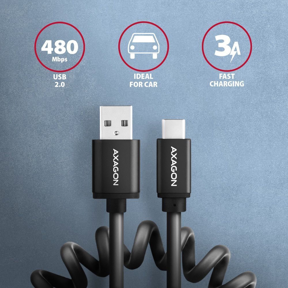 AXAGON BUCM-AM10TB Twister USB-C > USB-A Cable 0,6m Black