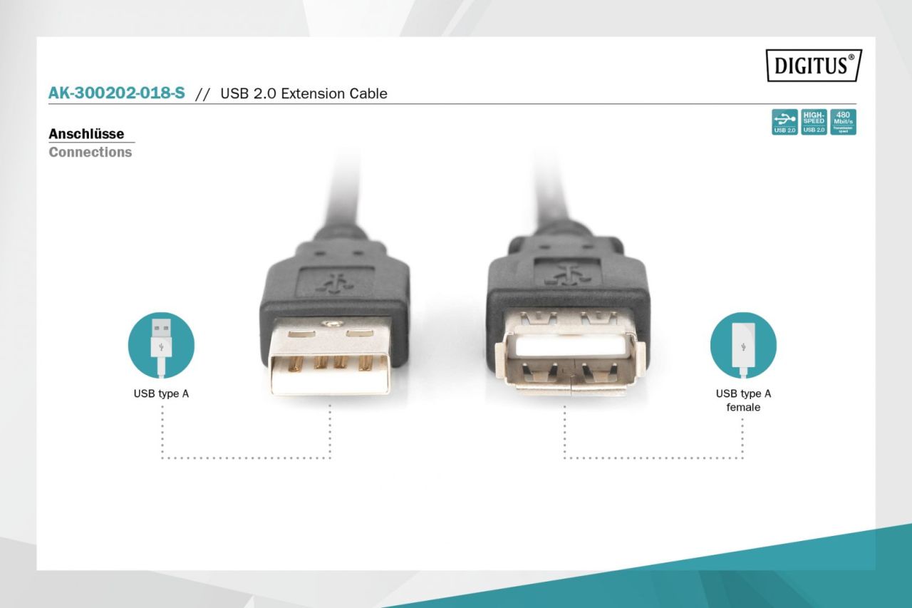 Assmann USB 2.0 extension cable, type A 1,8m Black