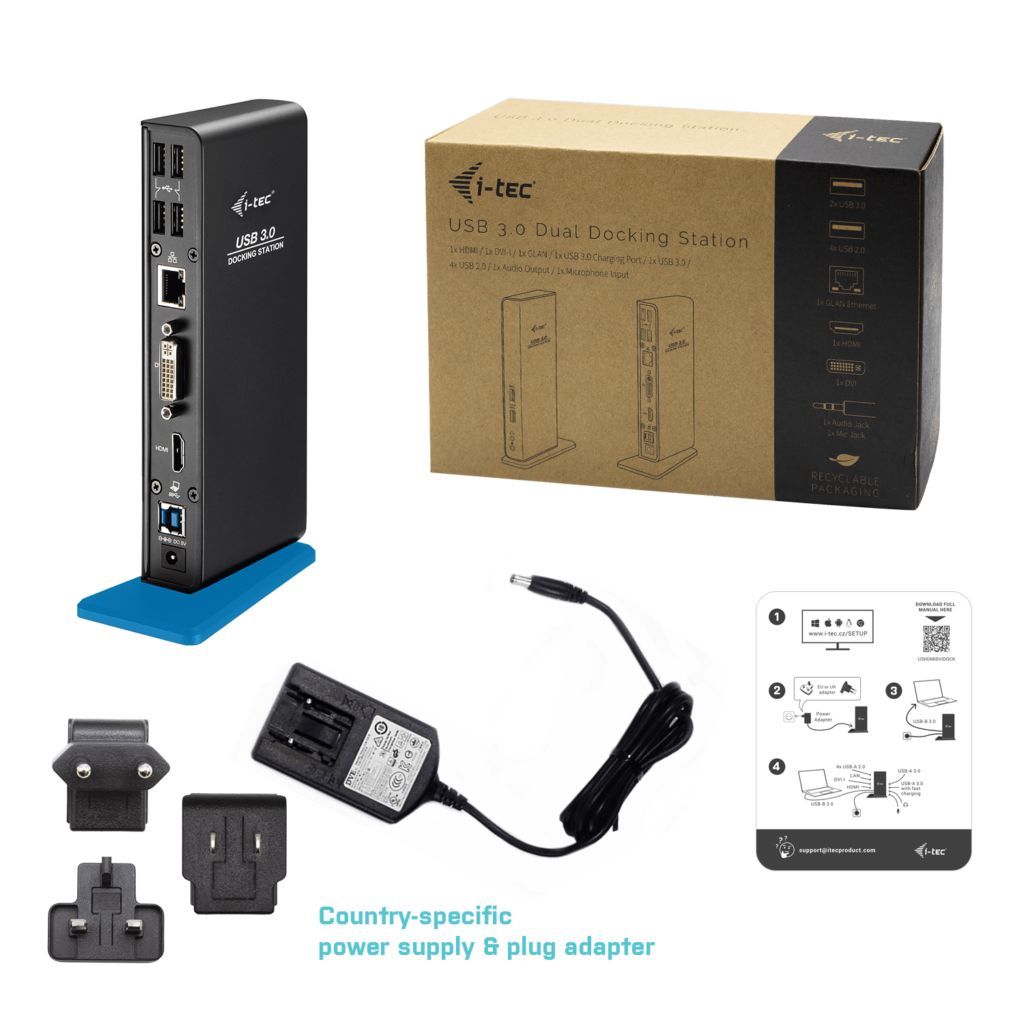 I-TEC USB 3.0 Dual Docking Station HDMI DVI Black