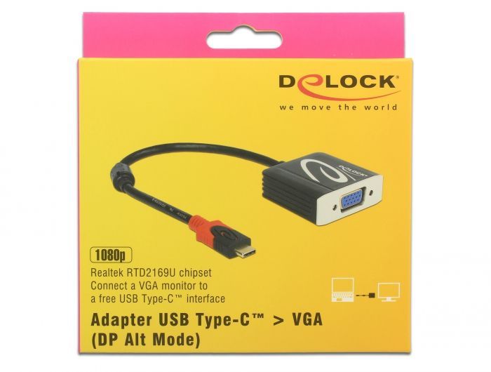 DeLock USB Type-C male > VGA female (DP Alt Mode) Adapter Black