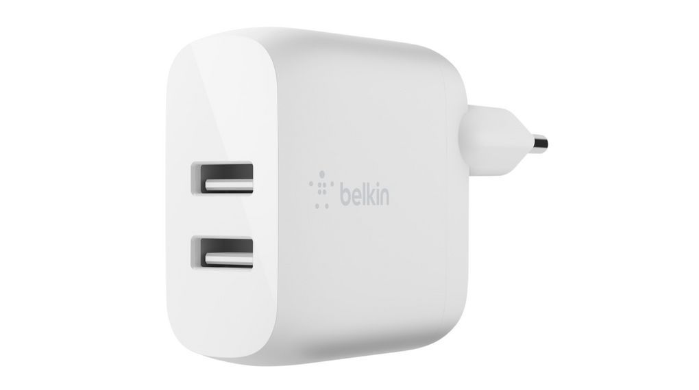 Belkin BoostCharge Dual USB-A Wall Charger 24W + Lightning to USB-A Cable White