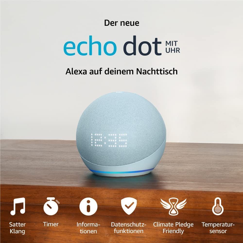 Amazon Echo Dot 5 Smart speaker with clock and Alexa Cloud Blue