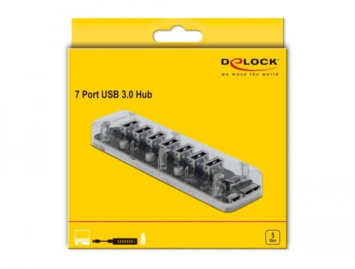 DeLock External USB 3.0 Hub with 7 Ports Transparent