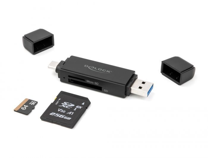 DeLock Card Reader SuperSpeed USB 5 Gbps USB Type-C / Type-A for SD and Micro SD memory cards