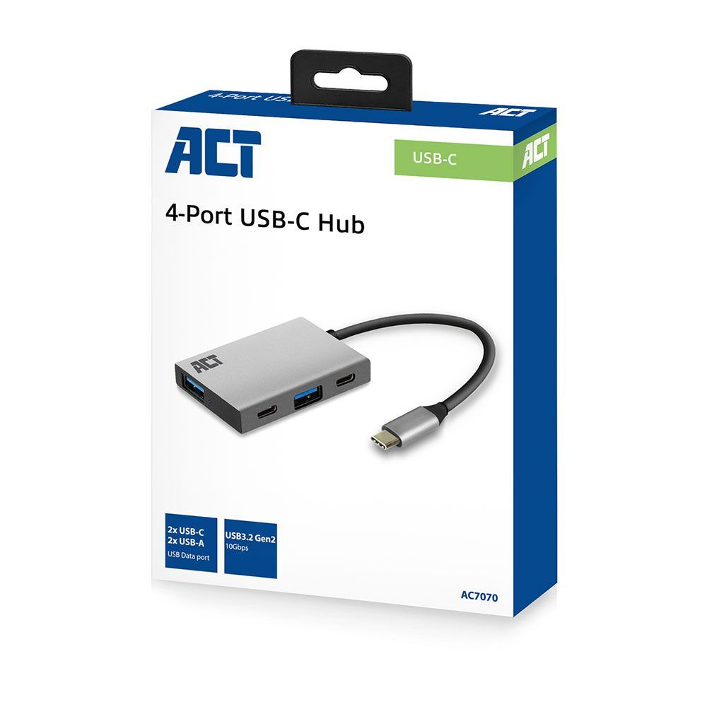 ACT AC7070 Hub 4 port with 2x USB-C and 2x USB-A Grey