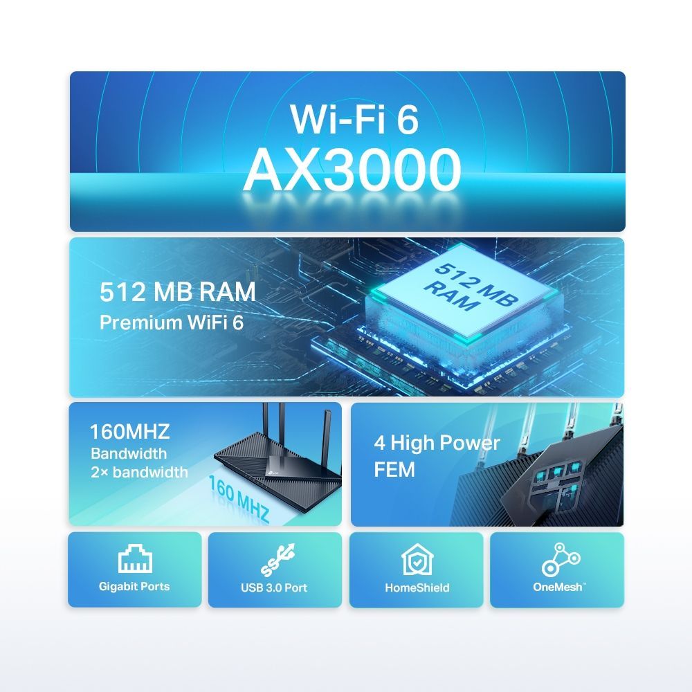 TP-Link Archer AX55 AX3000 Dual-Band Gigabit Wi-Fi 6 Router