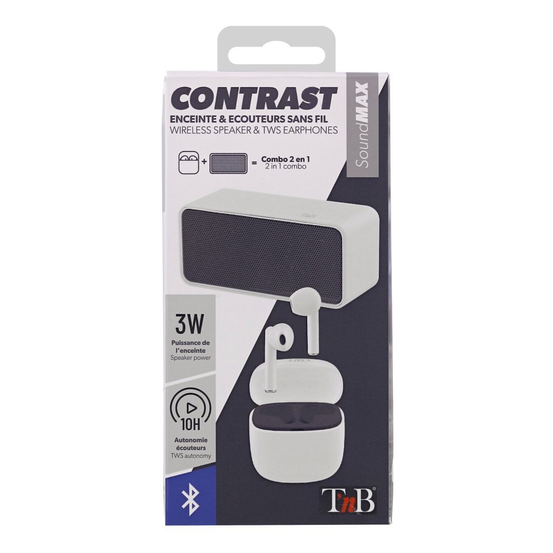 TnB Contrast Combo Bluetooth Speaker & TWS wireless headset White/Black