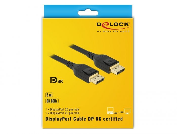 DeLock DisplayPort cable 8K 60 Hz 5m DP 8K certified Black