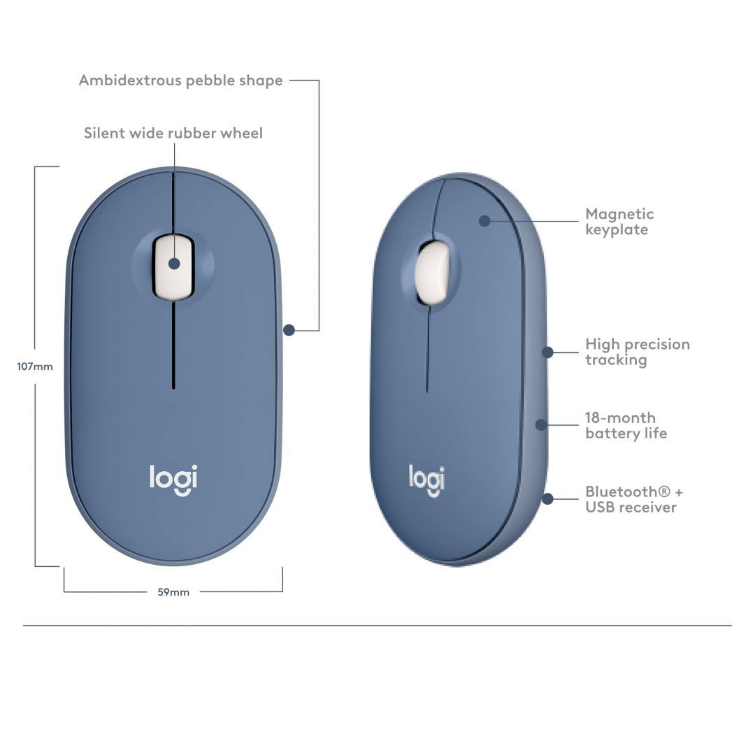 Logitech Pebble M350 Bluetooth/Wireless Blueberry