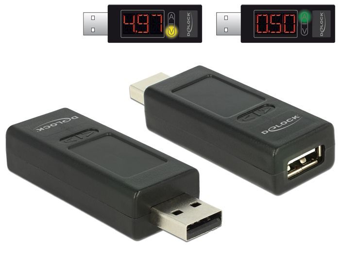 DeLock USB 2.0 A male > A female with LED indicator for Volt and Ampere adapter