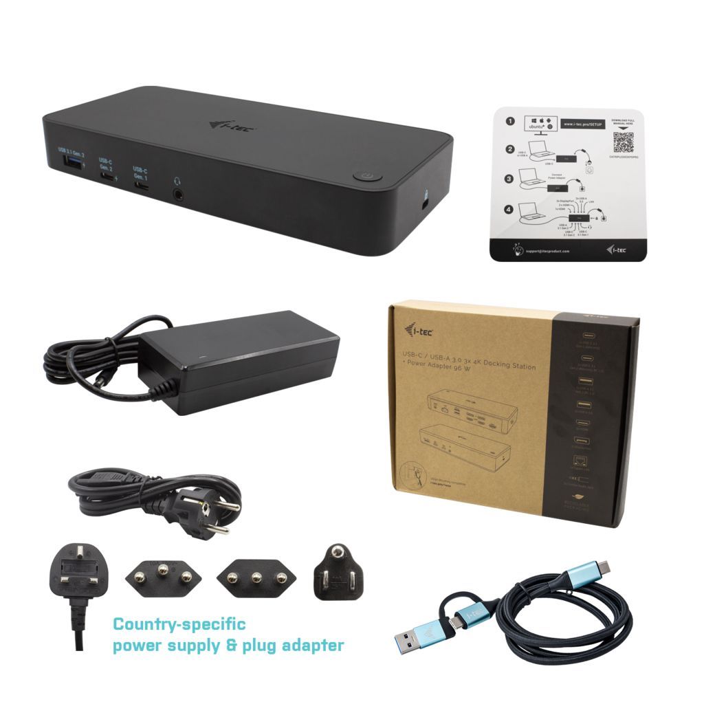 I-TEC USB 3.0 / USB-C Thunderbolt 3x 4K Docking Station Power Delivery 100W Black