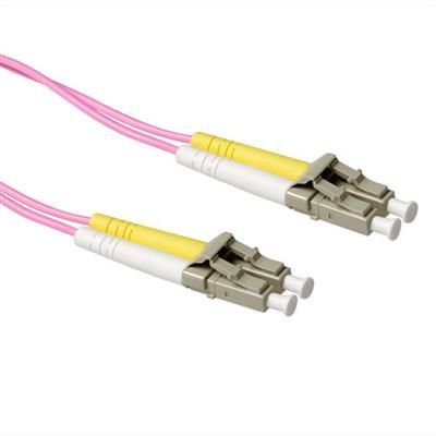ACT LSZH Multimode 50/125 OM4 fiber cable duplex with LC connectors 0,5m Pink