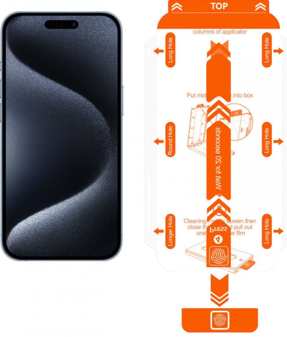 Mobile Origin Orange Screen Guard iPhone 15 Pro Max with easy applicator 2 pack