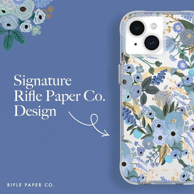 Case-Mate iPhone 15 Plus case Rifle Paper Co. Garden Party Blue MagSafe