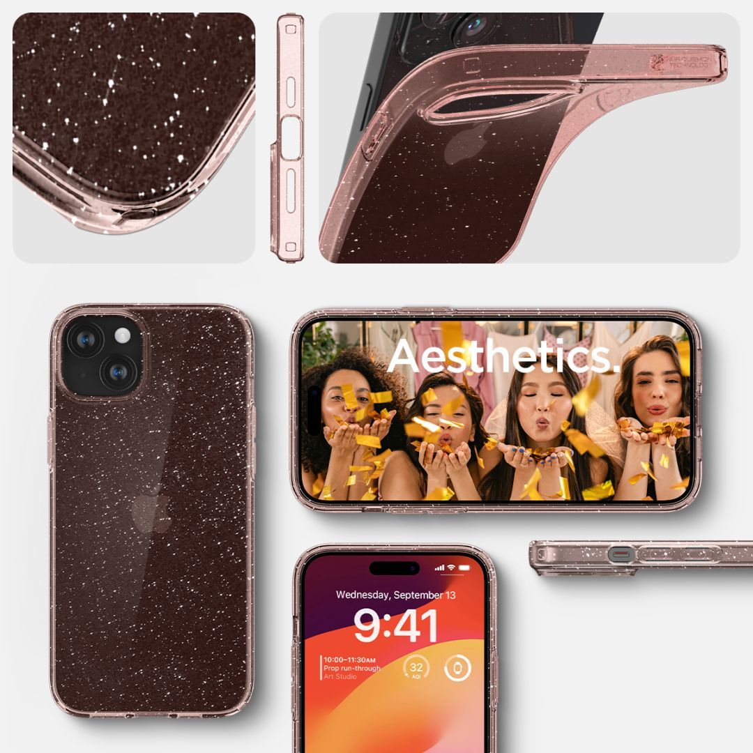 Spigen iPhone 15 Case Liquid Crystal Glitter Rose Quartz