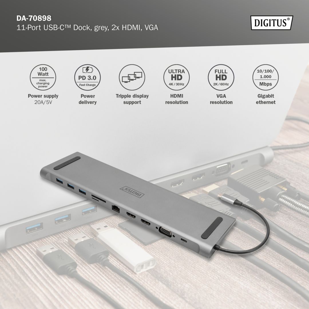 Digitus 11-Port USB-C Docking Station Grey