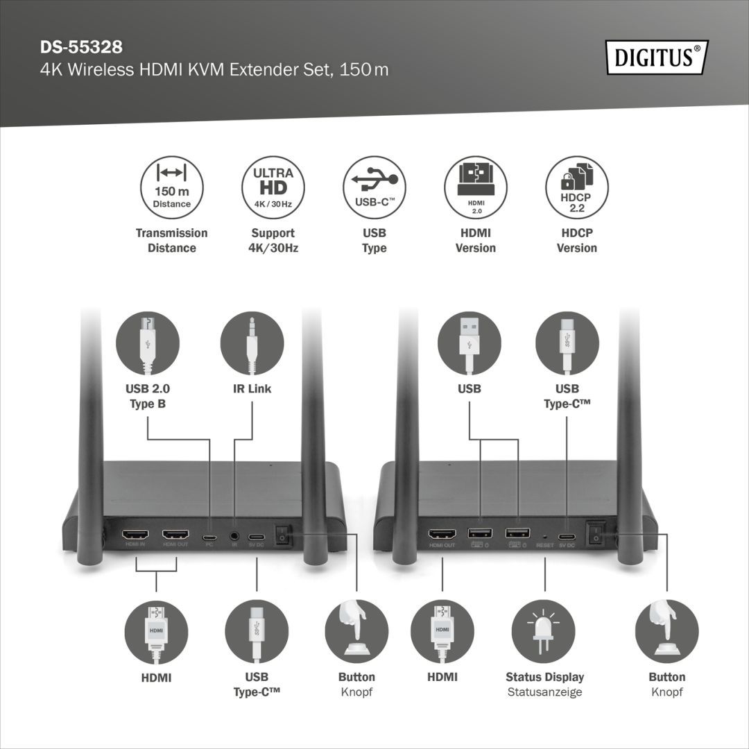 Digitus 4K wireless HDMI Extender/Splitter Set 150m