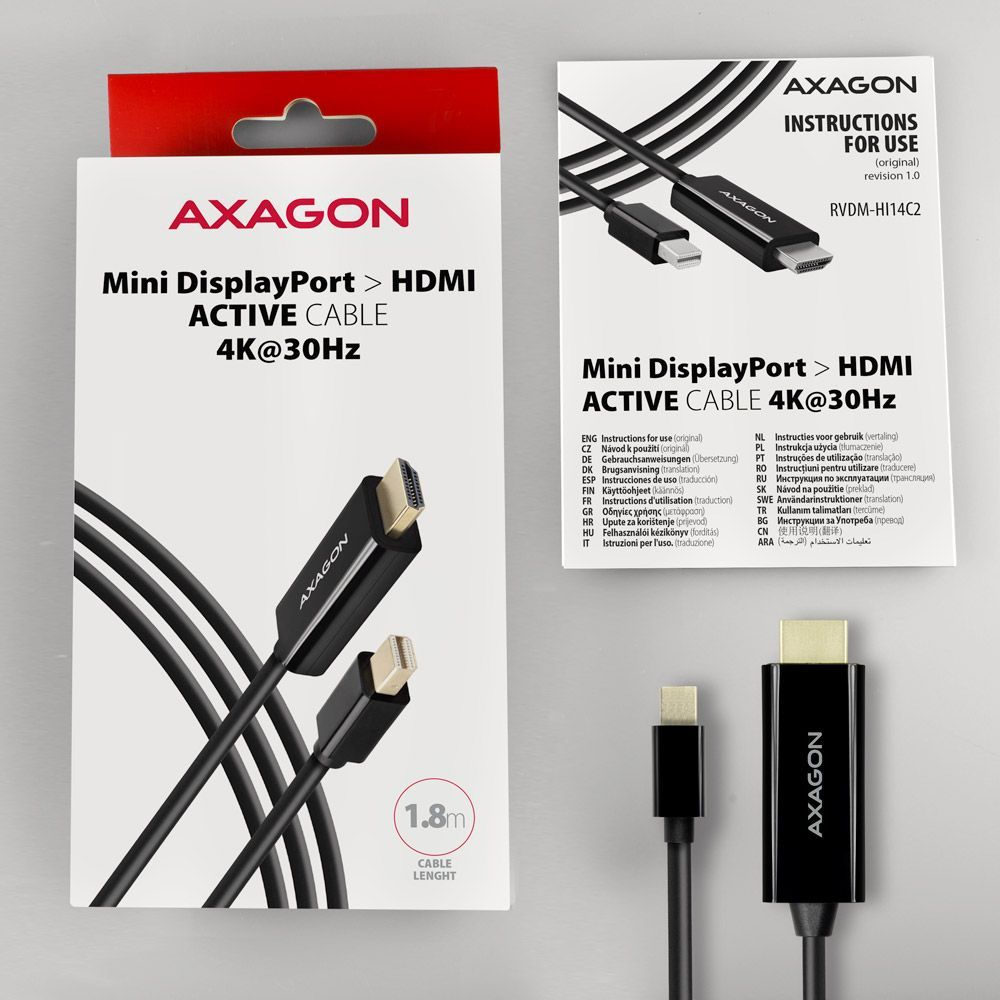 AXAGON RVDM-HI14C2 mini DisplayPort to HDMI active cable 4K@30Hz 1,8m Black