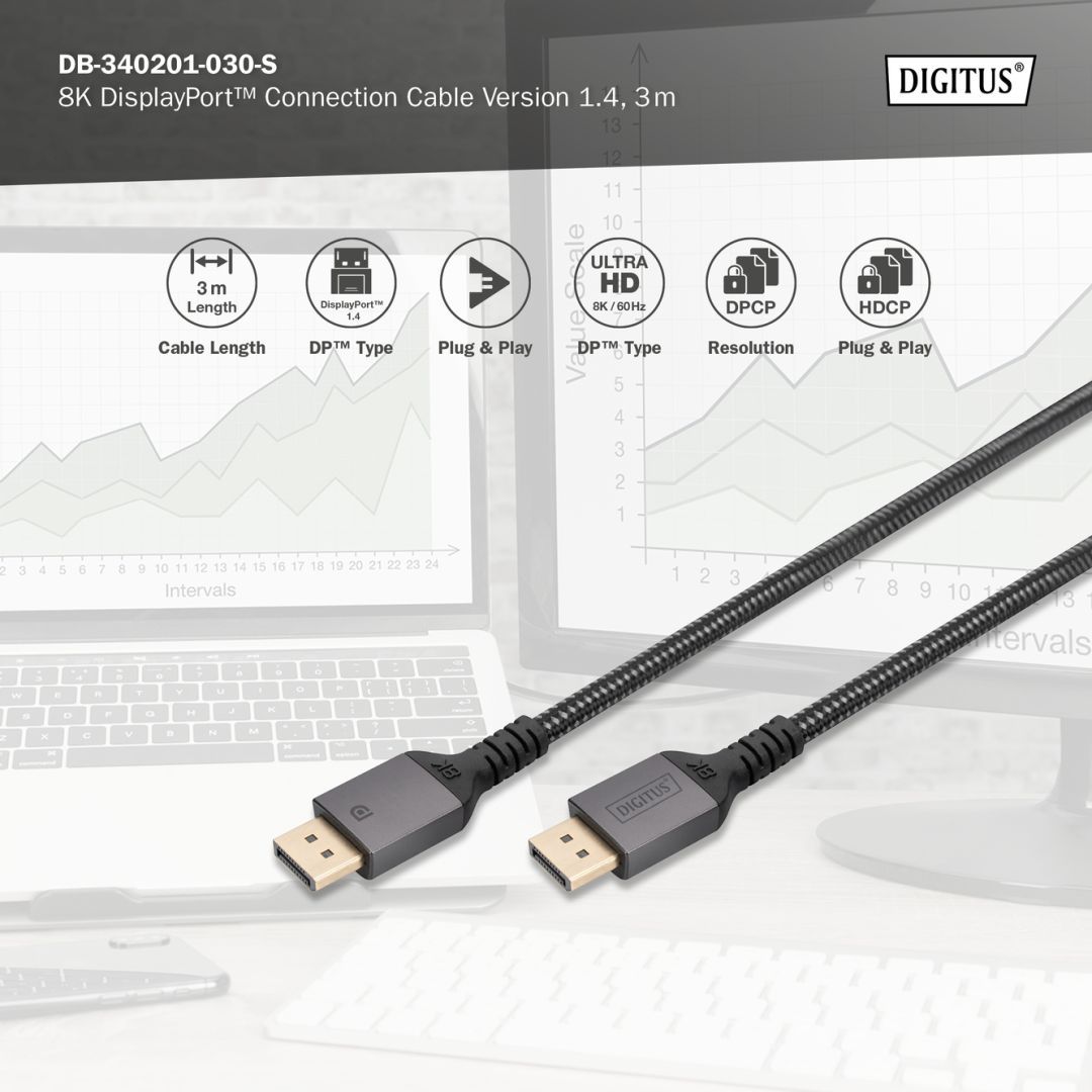 Digitus DisplayPort Connection Cable 8K 3m Black