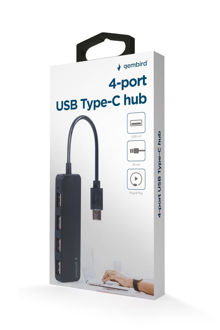 Gembird 4-portos USB2.0 Type-C HUB Black