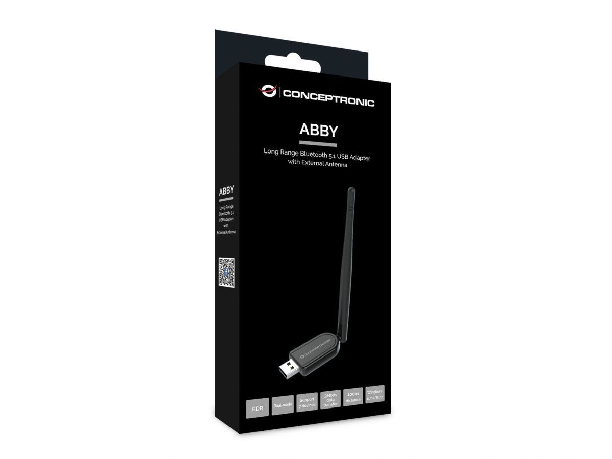 Conceptronic ABBY07B Long Range Bluetooth 5.1 USB Adapter with External Antenna Black