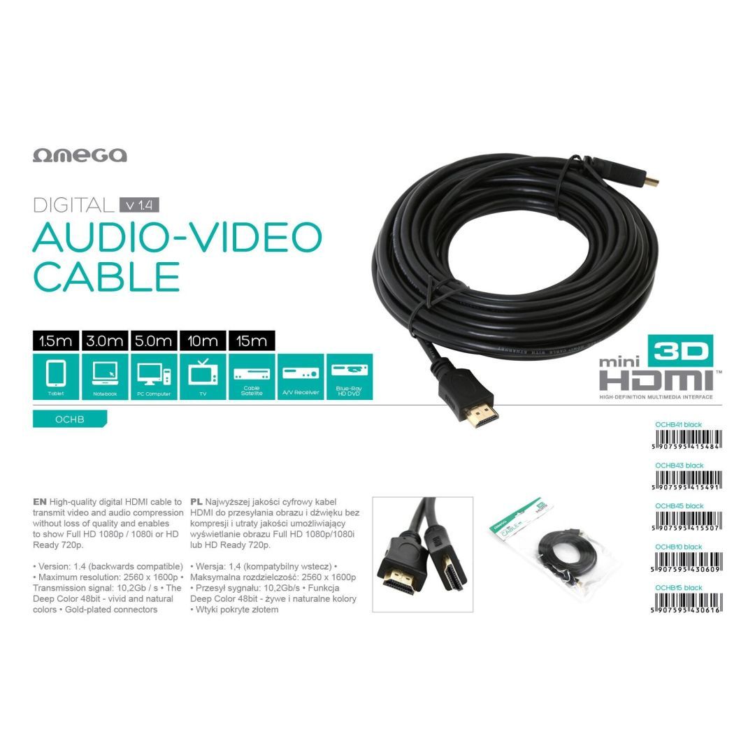 Platinet Omega HDMI v.1.4 15m cable Black