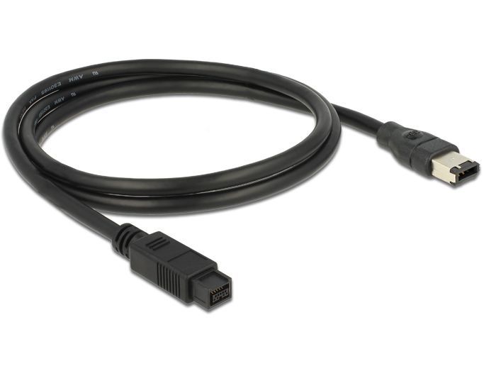 DeLock FireWire 9 pin male > 6 pin male cable 1m Black