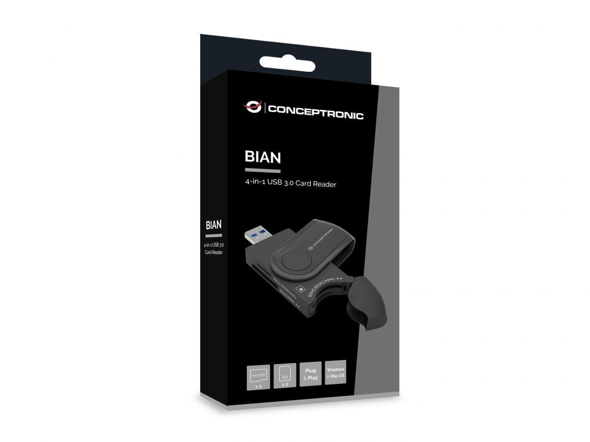 Conceptronic BIAN04B 4-in-1 USB 3.0 Card Reader Black