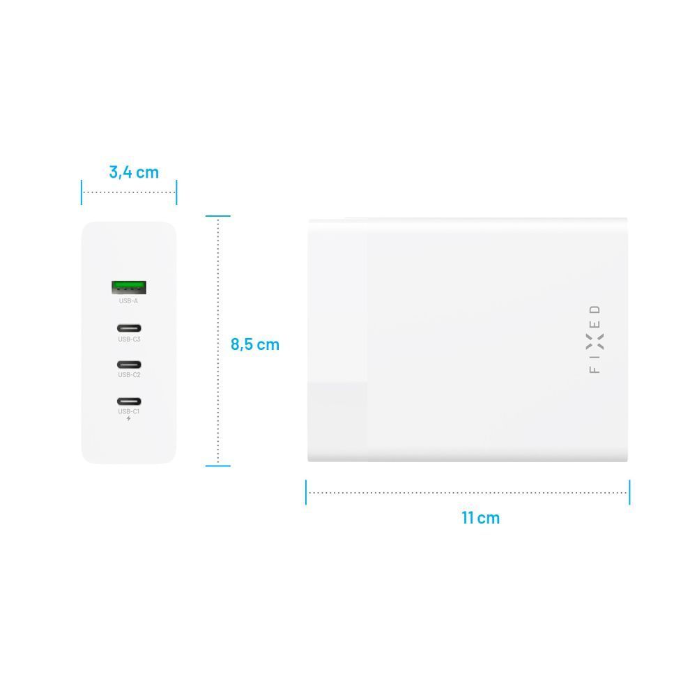 FIXED hálózati töltő állomás, 3xUSB-C/1xUSB, GaN technológia, PD 3.0 támogatás, 200W, fehér, FIXCG200-3C1A-WH