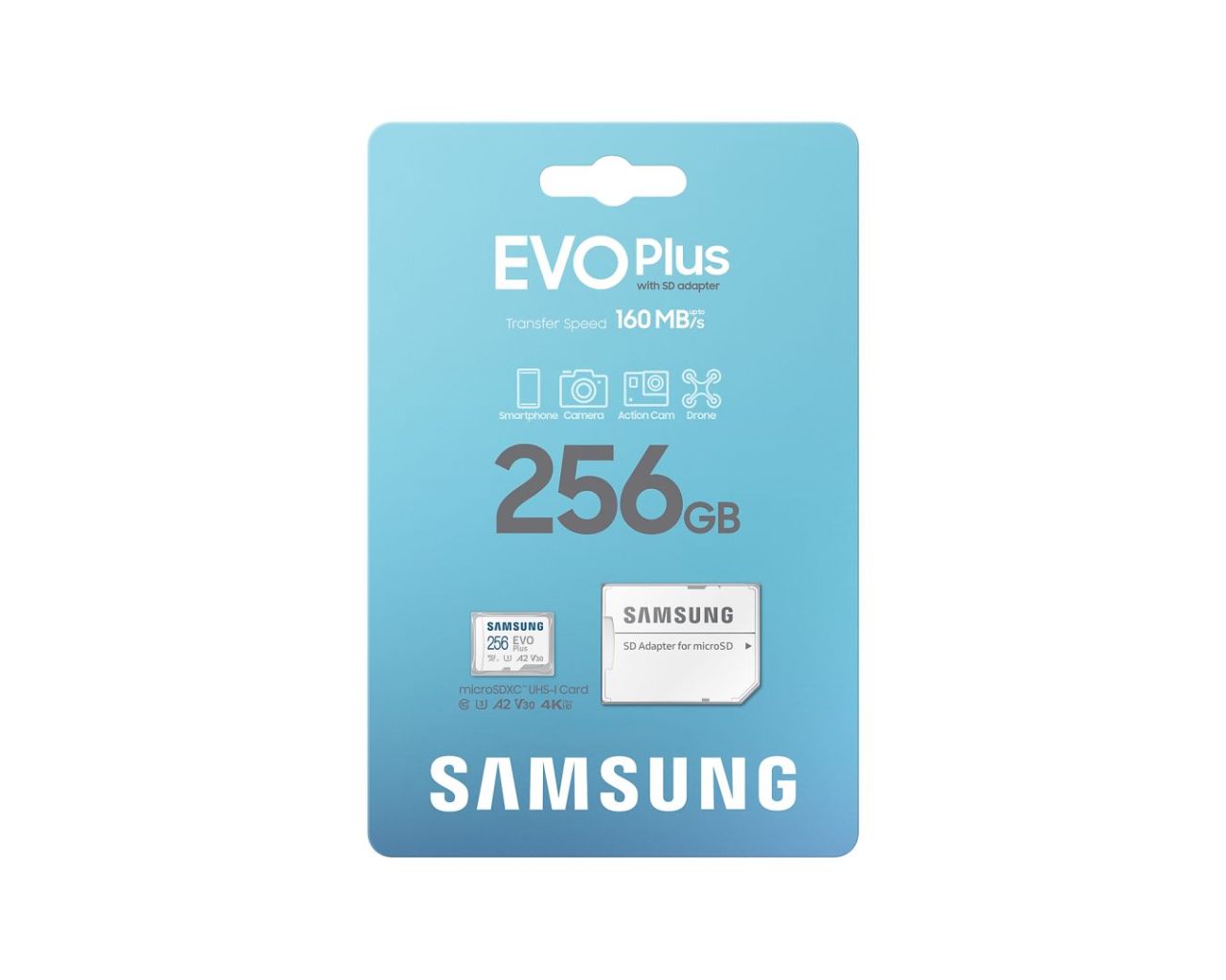 Samsung 256GB microSDXC EVO Plus Class10 U3 A2 V30 + adapterrel