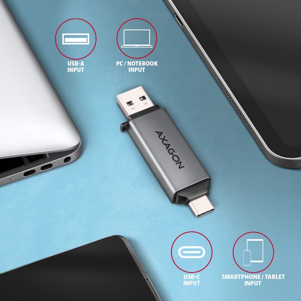 AXAGON CRE-DAC SuperSpeed USB-C + USB-A Card Reader