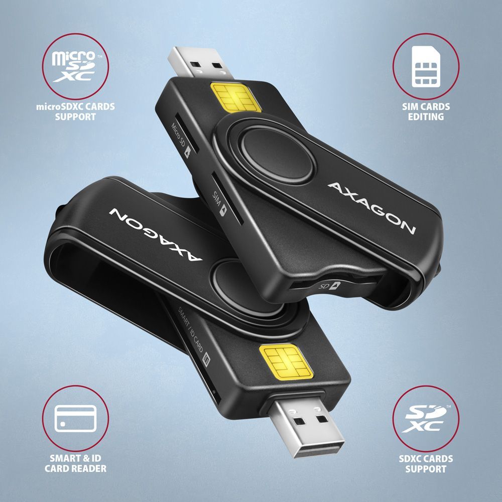 AXAGON CRE-SMP2A USB-A + USB-C 4-slot Smart card PocketReader Black