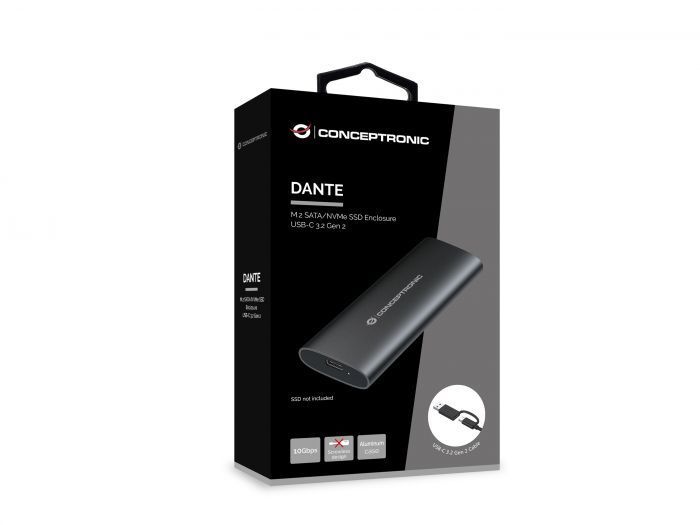 Conceptronic M.2 SATA/NVMe SSD Enclosure USB 3.2 Gen 2 Dual Protocol