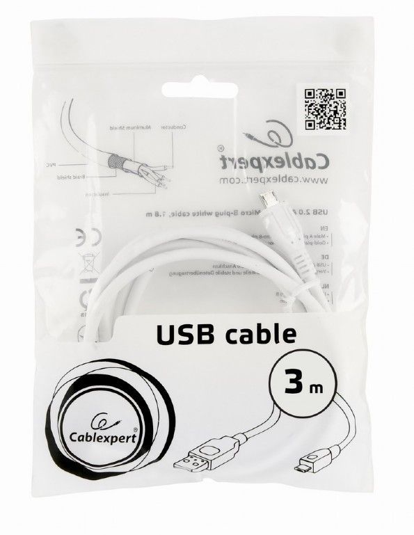 Gembird CCP-mUSB2-AMBM-W-10 Micro-USB cable 3m White