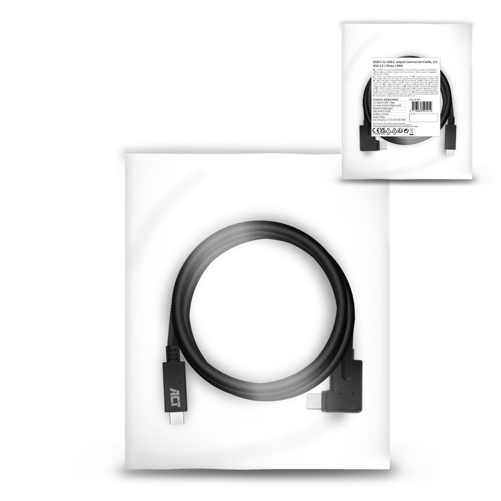 ACT AC7407 USB-C Angled Cable 2m Black