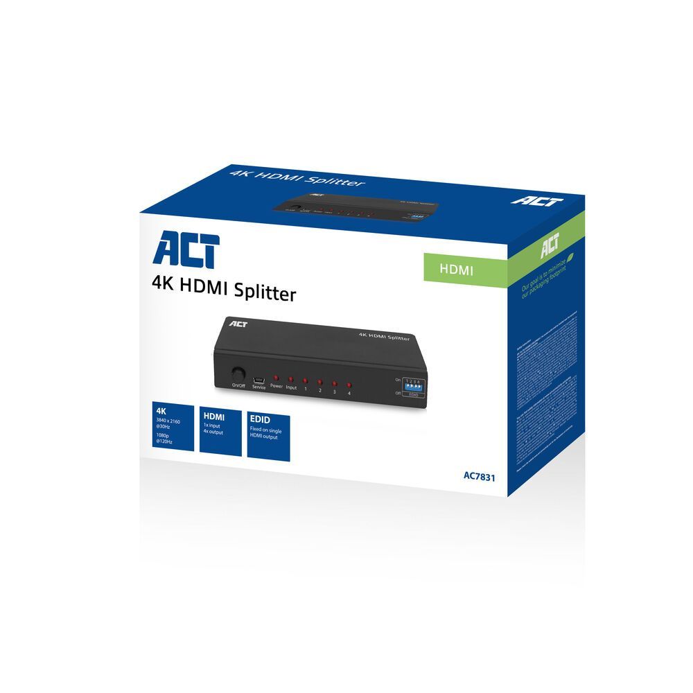 ACT AC7831 HDMI Splitter 1 in 4 out EDID support Black