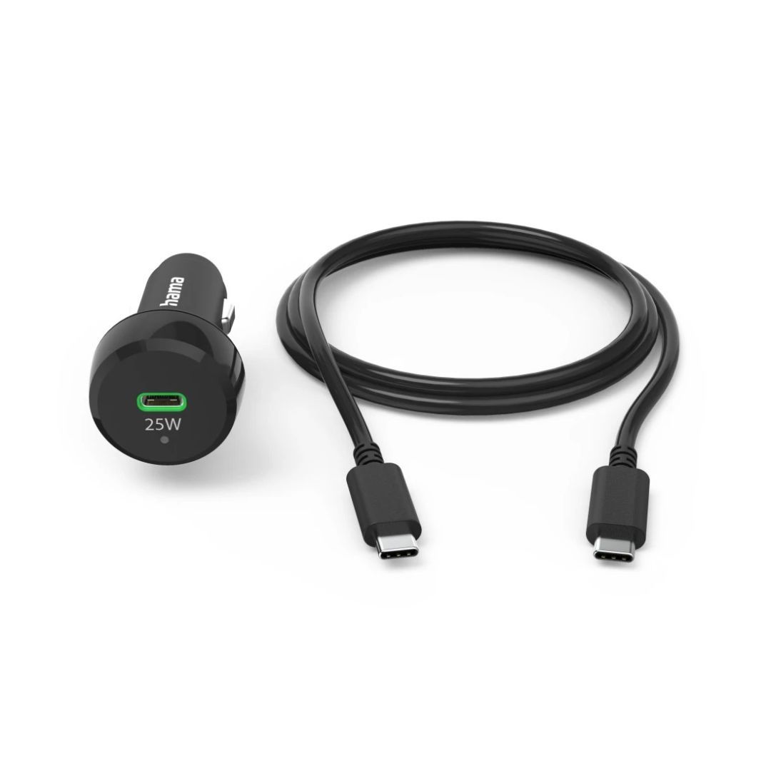 Hama Car Fast Charger with USB-C Charging Cable PD / QC 25W 1m Black