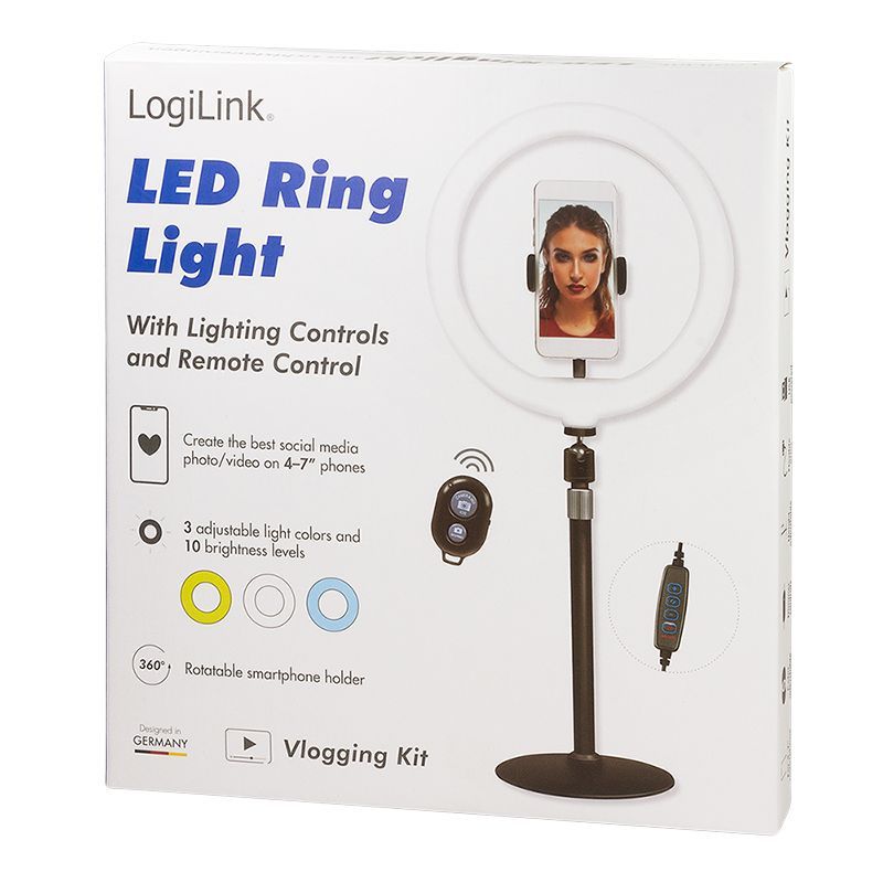 Logilink 25cm LED Ring Light with Lighting Controls and Remote Control