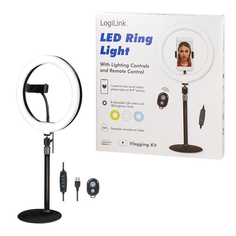 Logilink 25cm LED Ring Light with Lighting Controls and Remote Control