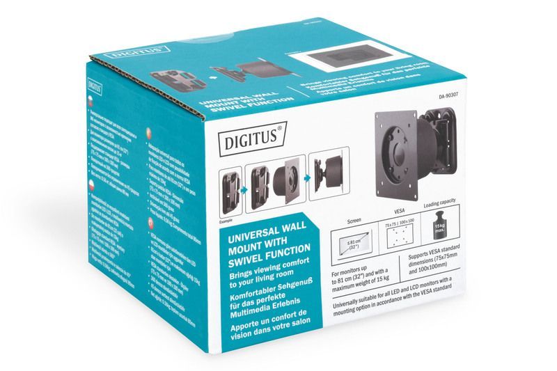 Digitus DA-90307 Universal Wall Mount With Swivel Function Black