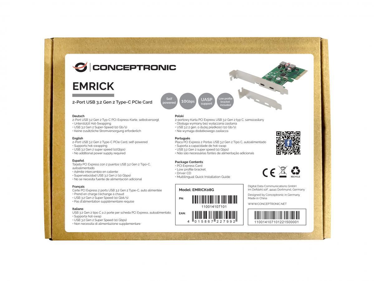 Conceptronic EMRICK08G 2-Port USB 3.2 Gen 2 Type-C PCIe Card