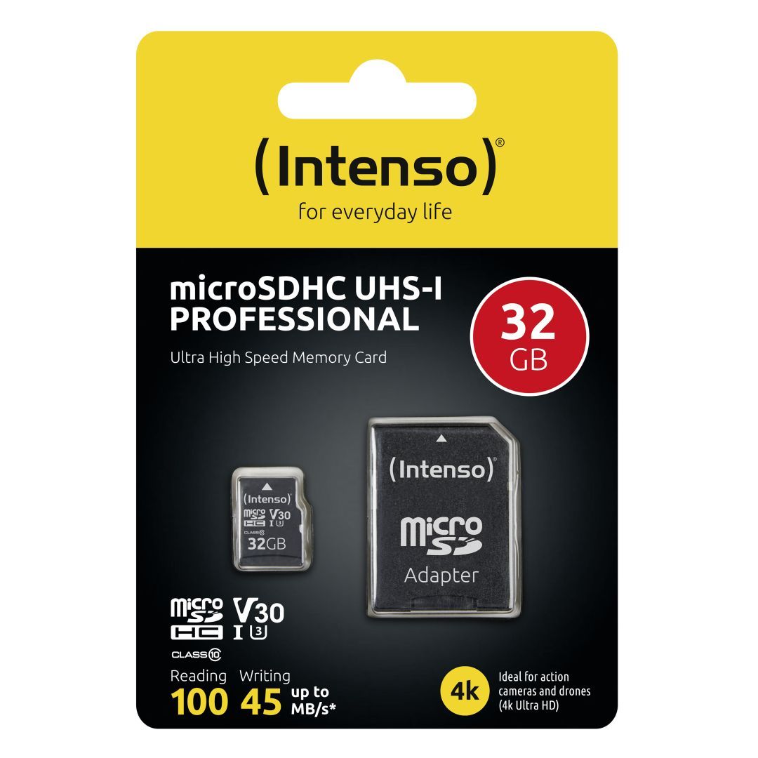 Intenso 32GB MicroSDXC Professional Class 10 U1 V30 + adapterrel