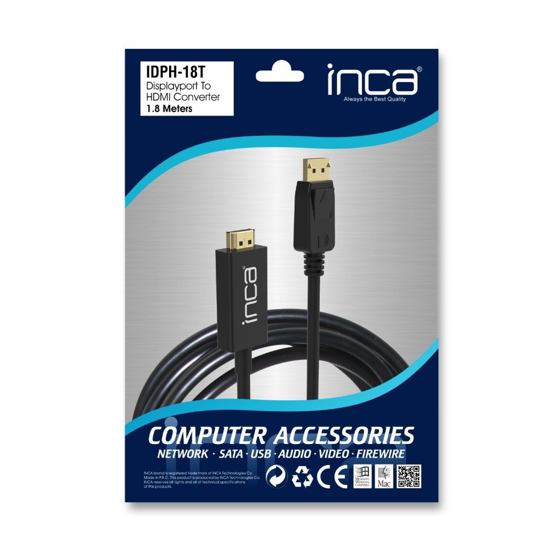 INCA IDPH-18T Displayport to HDMI Connection Cable 1,8m Black