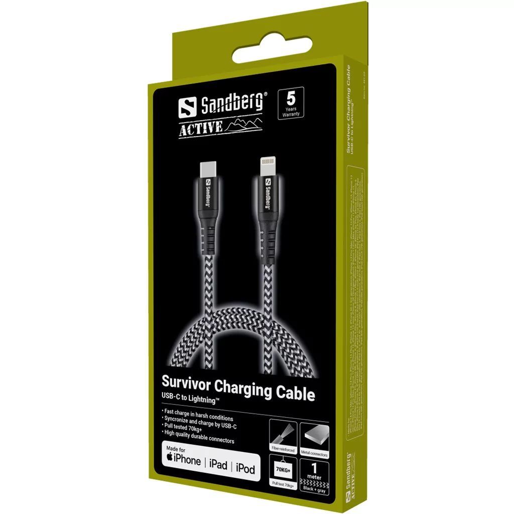 Sandberg Survivor Charging Cable PD 20W USB-C to Lightning 1m Black/White